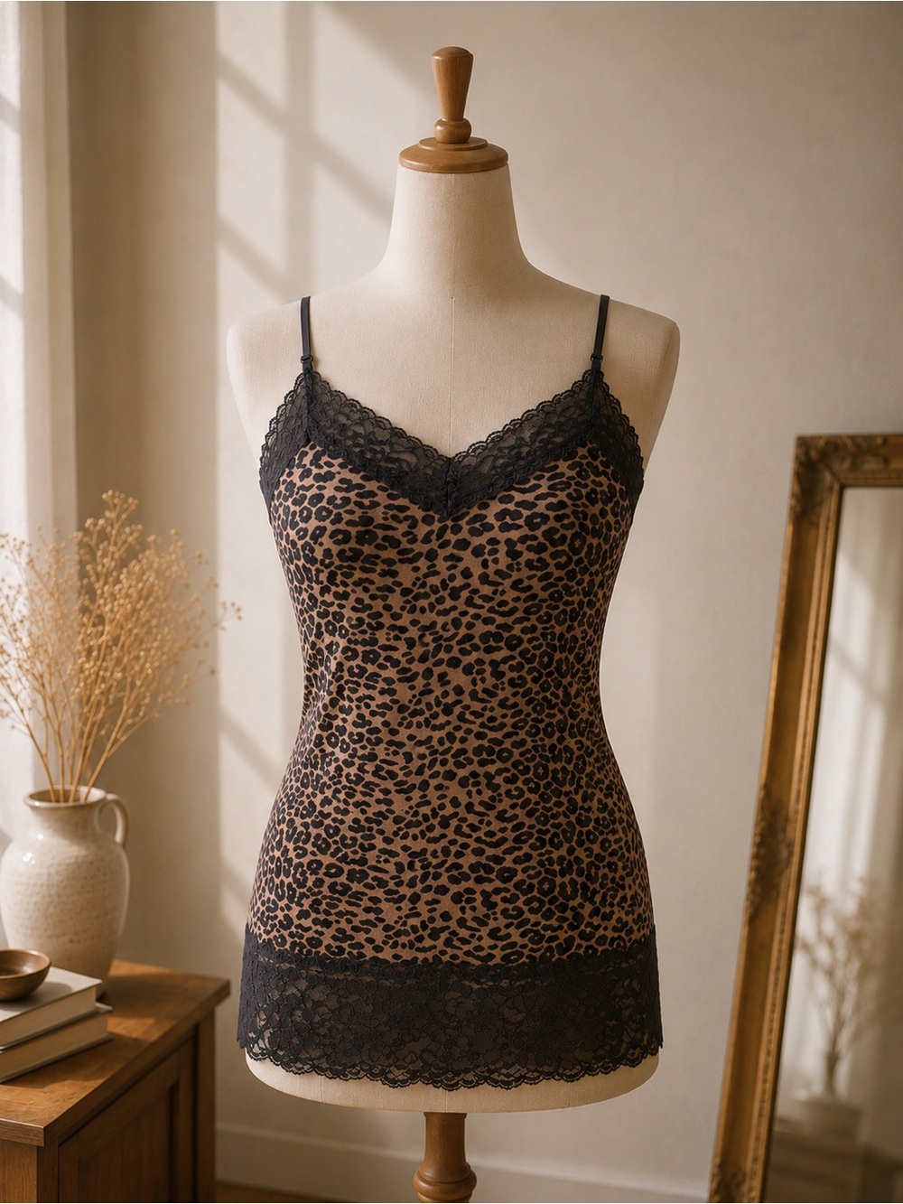 Vintage Rue 21 Y2K Leopard Print Lace Mesh Cami Tank Top Coquette Mob Wife XL